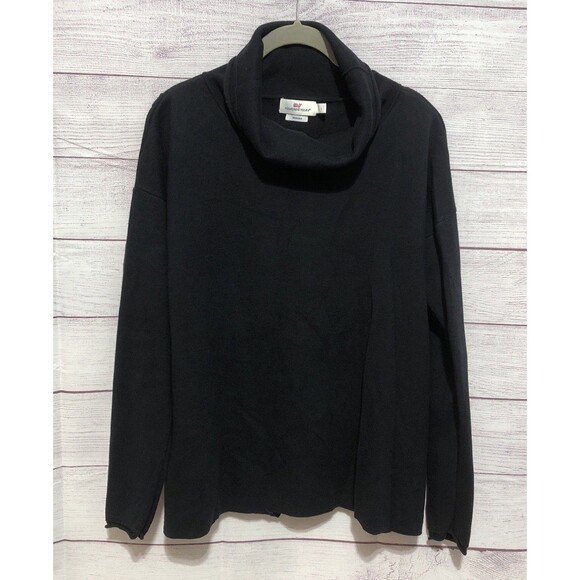 Vineyard Vines Sweater Black Merino Mock Turtleneck Split Back Size Large EUC - Picture 1 of 8